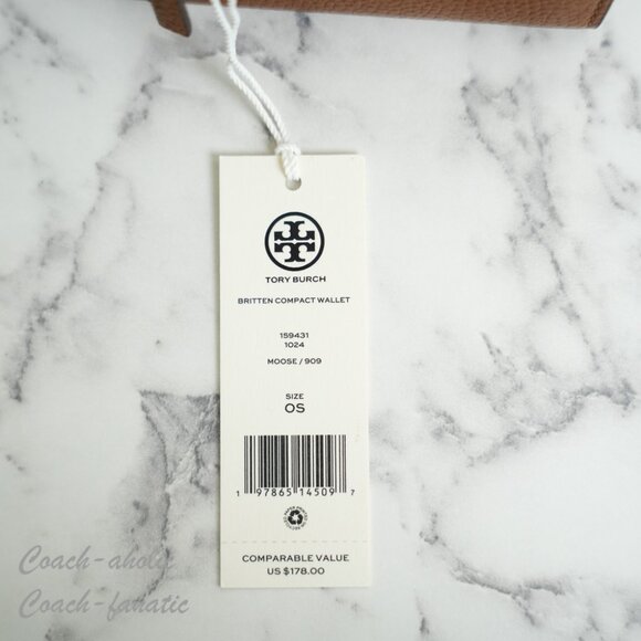 NWT Tory Burch Britten Compact Pebbled Leather Wallet in Moose 159431 - Picture 3 of 8